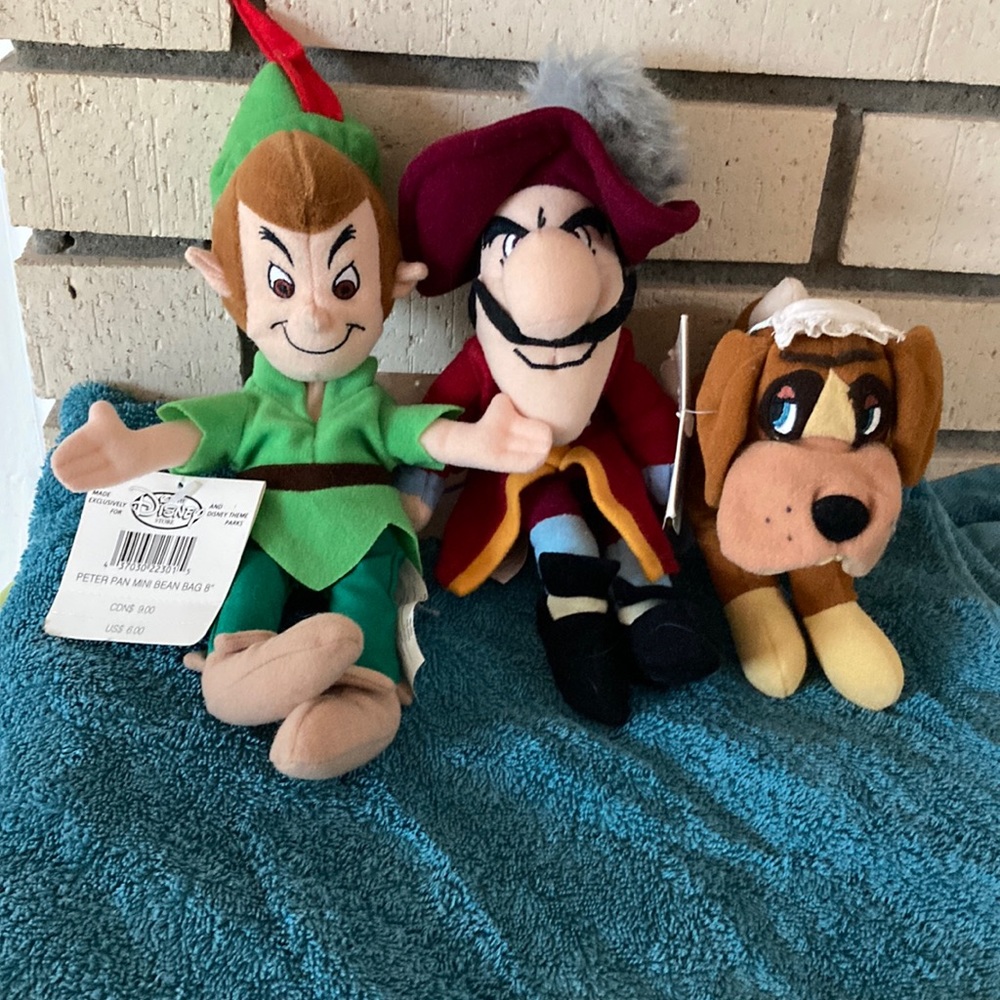 Peter Pan, Captain Hook, and Nana beanie toys-SELLING TOGETHER